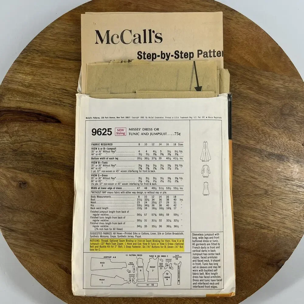 Vintage 1960s McCalls Pattern 9625 Mod Dress Tunic Pants Jumpsuit Miss Size 8